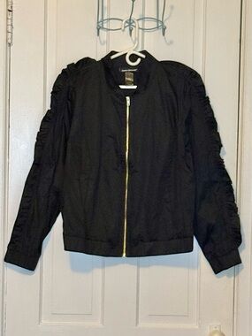 Women’s Black Bomber Jacket with Gold Zip